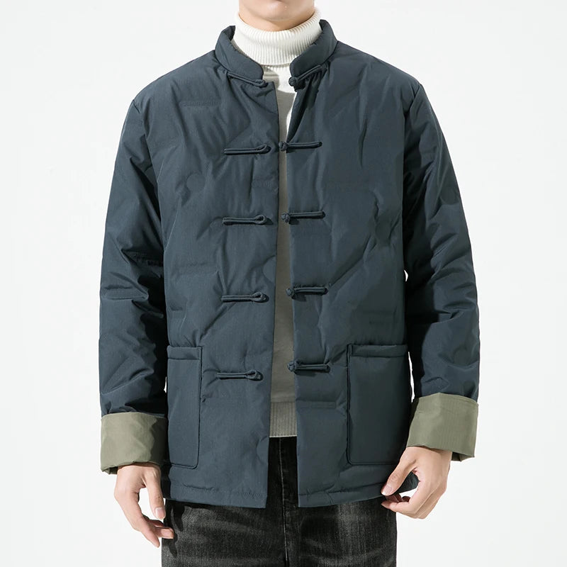 2025 Winter Chinese Style Men Casual White Duck Down Jackets Men Thick Warm Parkas Male Windproof Outwear Black Coats