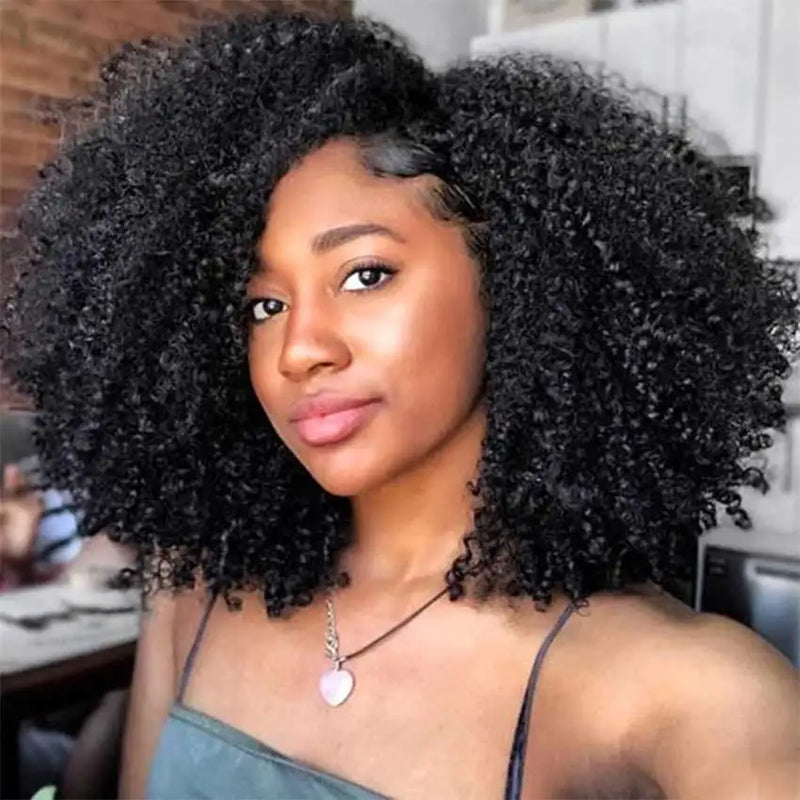 Mongolian Afro Kinky Curly Human Hair Wig For Women Raw Indian Hair Short Bob Wigs With Bangs Afro Curly Fringe Wigs Glueless