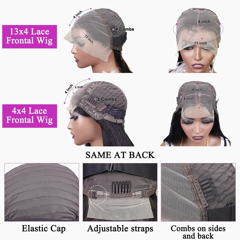 Straight Short Bob Wigs 13x4 Human Hair Lace Frontal Wigs 200% Remy Pre Plucked Transparent Lace 4x4 Short Bob Wigs For Women