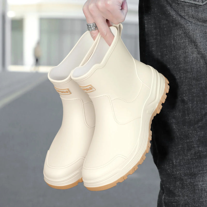 New anti slip and waterproof rain shoes for men, fashionable short tube autumn and winter cotton rain boots, work boots, rubber
