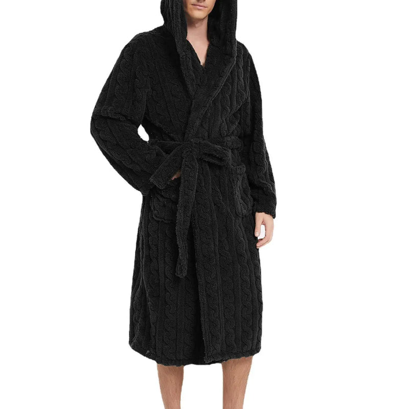 The New Fall and Winter Men's Warm Robe Pajamas Couple Robe Shu Cotton Velvet Jacquard Hooded Thickened Couple Robe Homewear