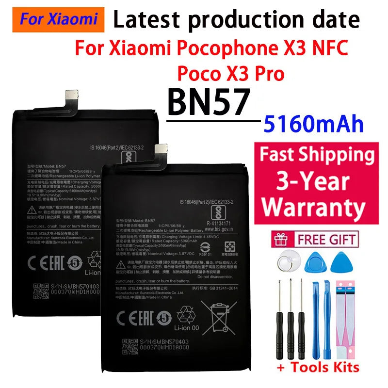 High Quality 100% Original New  BN57 5160mAh Phone Battery For Xiaomi Pocophone X3 Poco X3 Pro Replacement Batteries