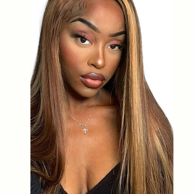 13x6 Extra Wide HD Lace P4/27 Highlight Straight Wig 200% High Density Silky Long Hair 13x4 Optional 16-40 Inch Pre Plucked Natural Hairline Glueless Wig
