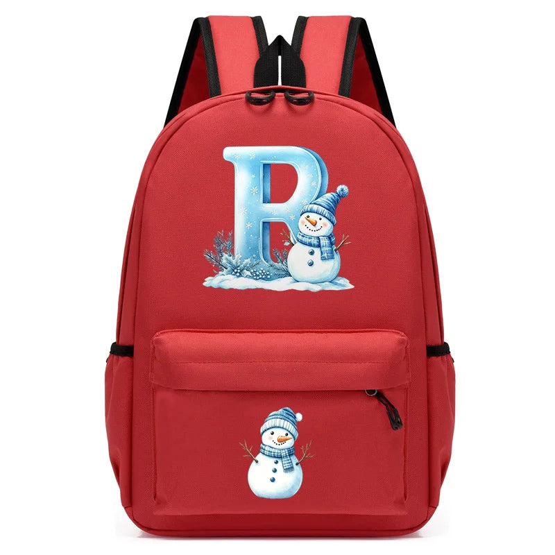 Xmas Snowman Alphabet A-Z Print Backpack for Toddler Girls Boys Schoolbag Holiday Lightweight Kindergarten Kid Daily School Bag