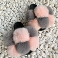 Fur Slides Factory Supply Mixed Color Pom Pom Six Balls Fox Fur Multi-Color Fluffy Fur Slippers For Women