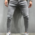 New White Embroidery Jeans Men Cotton Stretchy Ripped | SAMAG