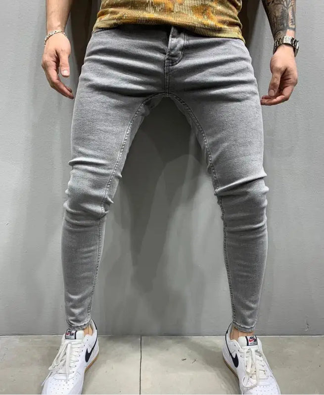 New White Embroidery Jeans Men Cotton Stretchy Ripped | SAMAG