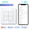 BSEED WIFI Light Switch 1/2/3/4Gang 2Way Smart Click Button Switch Glass Panel White LED Indicator Tuya Smart Life Alexa Control