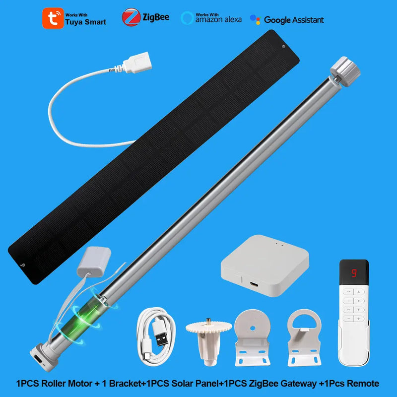 Tuya Zigbee Battery Electric Smart Curtains Roller Blinds Motor Wireless Smart Life For 20 25 28mm Tube Alexa App Remote Control
