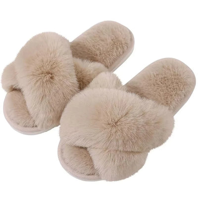 Shevalues Fashion Fluffy Home Slippers For Women Winter Indoor Open Toe Furry Cotton Shoes New Casual Furry Cozy Soft Slippers