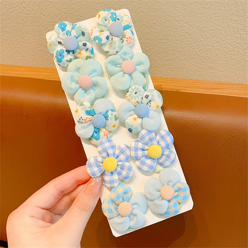 10Pcs/Set Flower Elastic Hair Ties Lovely Boutique Large Flower Rubber Bands Sweet Ponytail Holders Baby Girls Hair Accessories