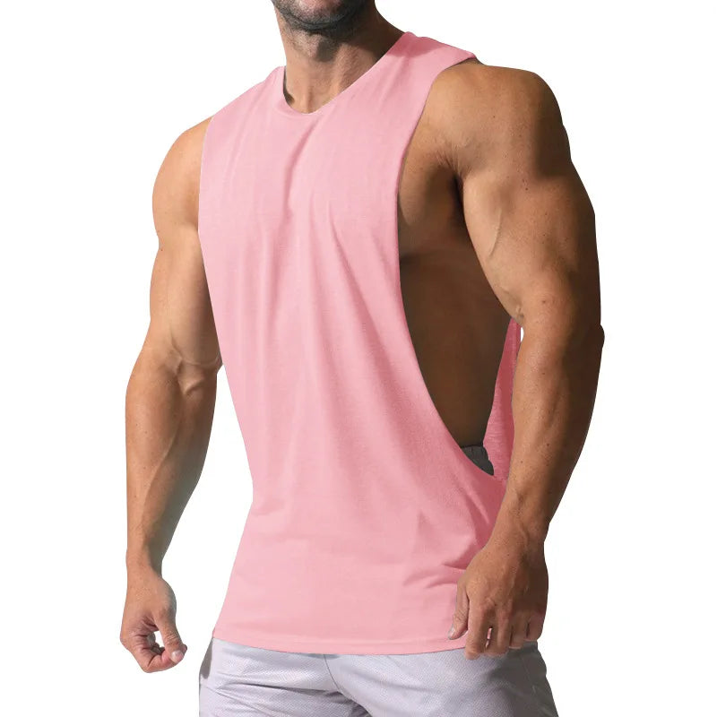 Casual Loose Men Vests Summer O-Neck Sleeveless Male Solid Color Big Side Split Tee Shirts  CBFS-23075