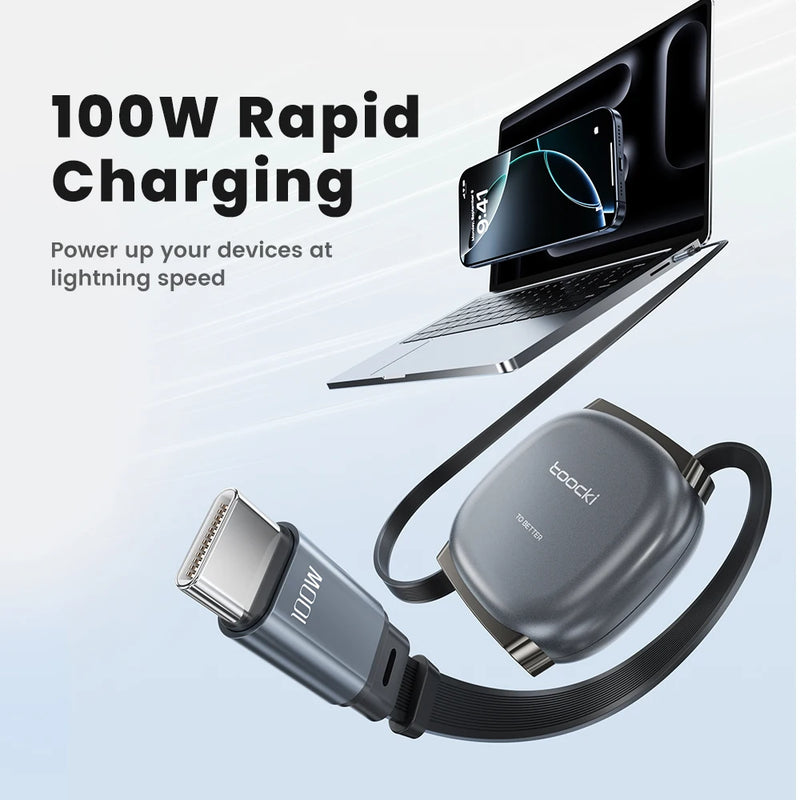 Toocki  PD 100W USB C Cable Retractable USB C to C Fast Charging Cable Retractable Type C Charger Cable for iPhone 1615 Pro Max