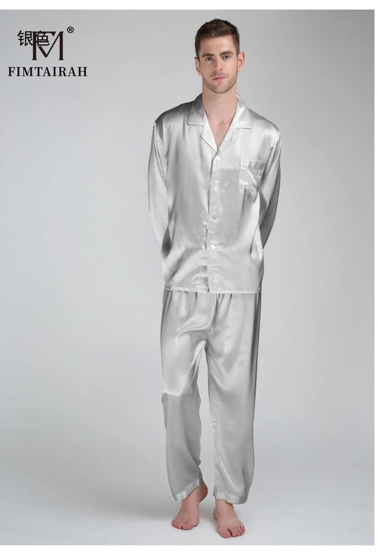 Fimtariah 30MM 100% Silk Pajamas Long Sleeve Pants Set Men's Summer Soft Shirt Pants Sets Two PIeces Autumn Winter Silk home