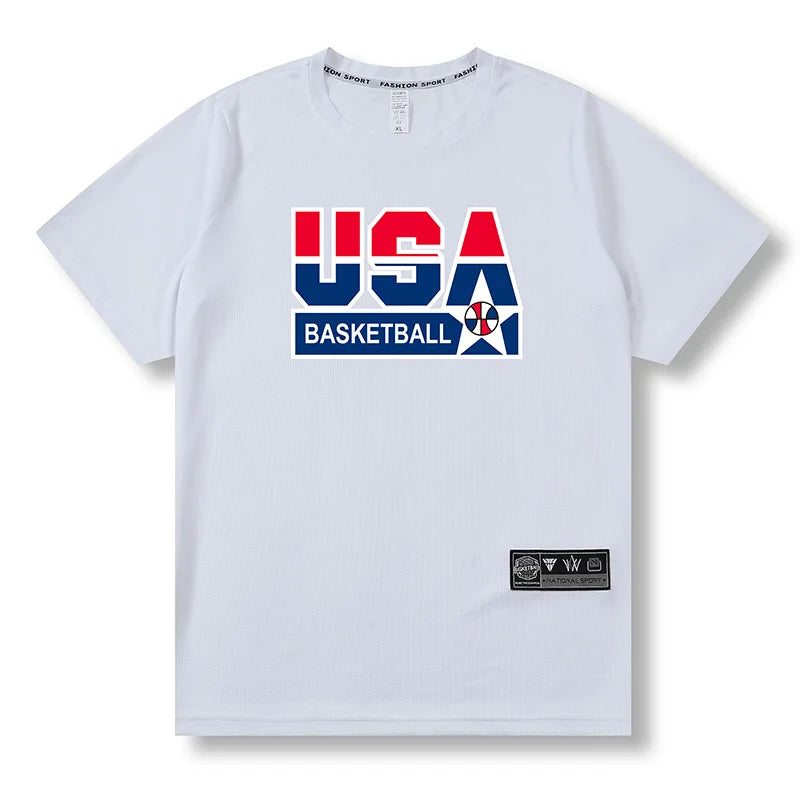 Loose Men Running 2023 Outdoor Street Basketball Gym Short Sleeve Letter Print T Shirt Summer Quick Dry Fitness Bodybuilding