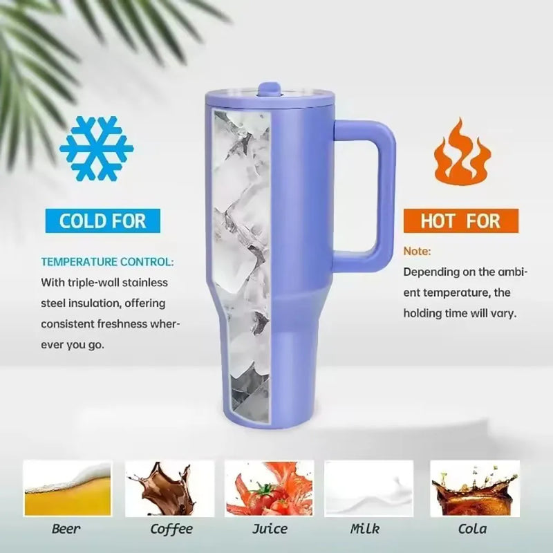 40oz Stainless Steel Thermos Cup with Straw Portable Car Cup Large Capacity Travel Mug Cup Water bottle 1200ml Coffee Mugs