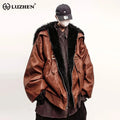 LUZHEN Fashion Original High Quality Faux Fur Patchwork Collar Leather Jacket Men's 2025 Winter Vintage Street Male Coat JY4929
