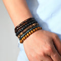 4Pcs/ Set Braided Wrap Leather Bracelets for Men Vintage Life Tree Rudder Charm Wood Beads Ethnic Tribal Wristband Rope Bracelet