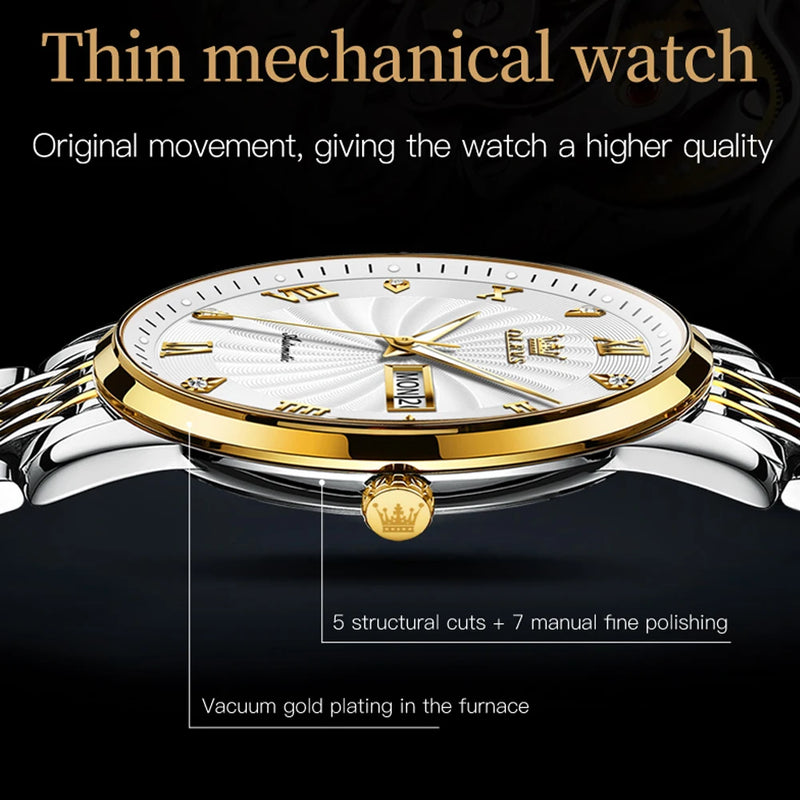 OLEVS Watch for Men 100% Original Automatic Mechanical Man Watches Steel Strap Waterproof Wristwatches Men's Luxury Brand Watch