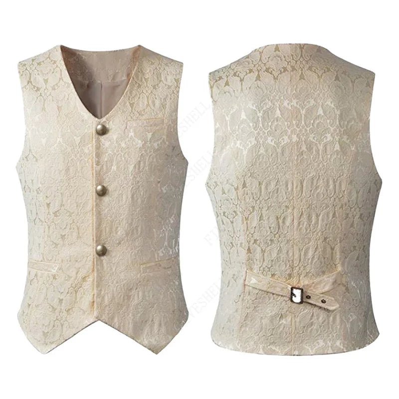 Men Steampunk Renaissance Cosplay Medieval Gothic Waistcoat Vest Vintage Vicotiran Jacquard Swallow Top Noble Fiveshell Costume