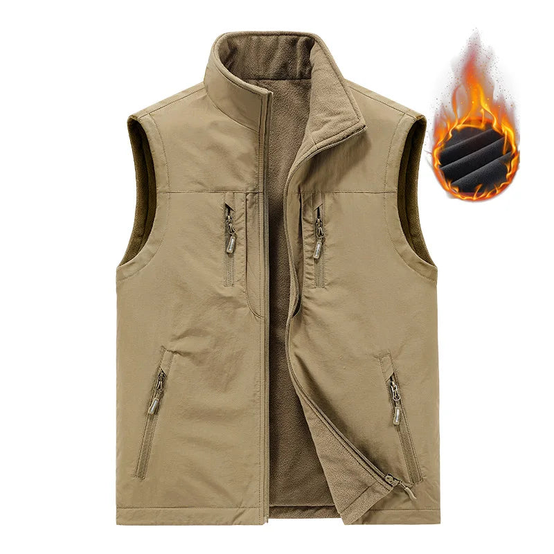 2025 Autumn Winter Thickened Fleece Double-Sided Vest Men's Jacket Warm Outerwear Slim Fit Casual Style Daily