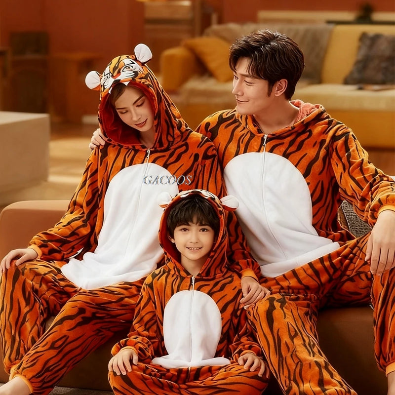 Winter Plush Pajamas Children Capybara Sleepwear Women Men Cosplay Jumpsuit Hooded Boys Girls Flannel Fleece Sleeping Clothes
