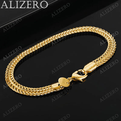 ALIZERO 925 Sterling Silver 18K Gold 6mm Sideways Chain Bracelets For Women Men Wedding Banquet Party Gift Fashion | SAMAG