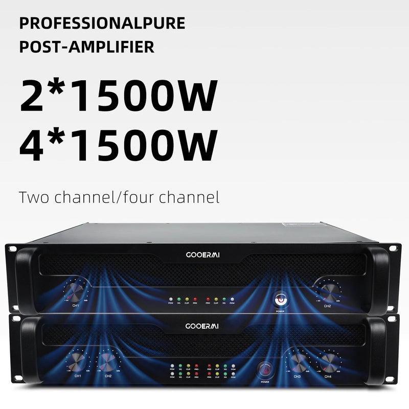 GOOERMI DAN415 Professional Power Amplifier 1500W 2/4 Channel Audio Amplifier 110V/220V DJ Stage KTV PA Sound System
