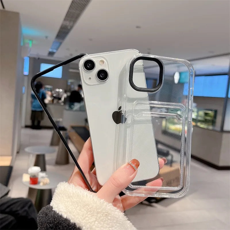 Simple Fashion Card Pocket Bag Colorful Bumper Phone Case For iPhone 16 17 Pro Max 15 14 13 12 11 16 Plus Air Clear Back Cover