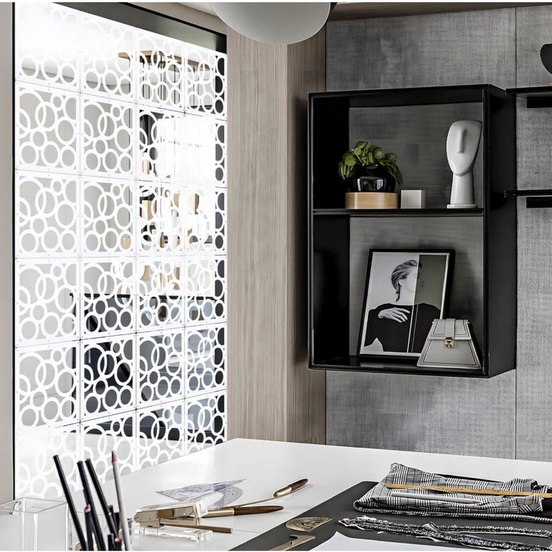 12 PCS Hanging Room Divider Decorative Thick Wall Screen Panels Floral Carving Pattern Hollow Out Design for Bedroom Living Dini
