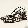 Women's Summer New Product Leopard Pattern Square Head Shallow Mouth Thick Heel Square Head Retro Versatile High Heels