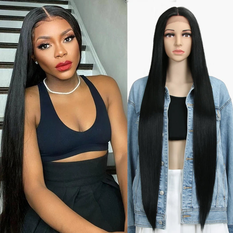 FREEDOM Synthetic Lace Front Wigs For Women Super Long 38Inch Ombre Blonde Highlight Ginger Straight Lace Wigs Cosplay Wigs