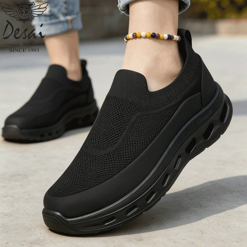 Desai Men's 2026 Slip-on Sneakers Knitted Sock Shoes Breathable Comfortable Sporty Footwear Hollow-out Sole Walking Shoes