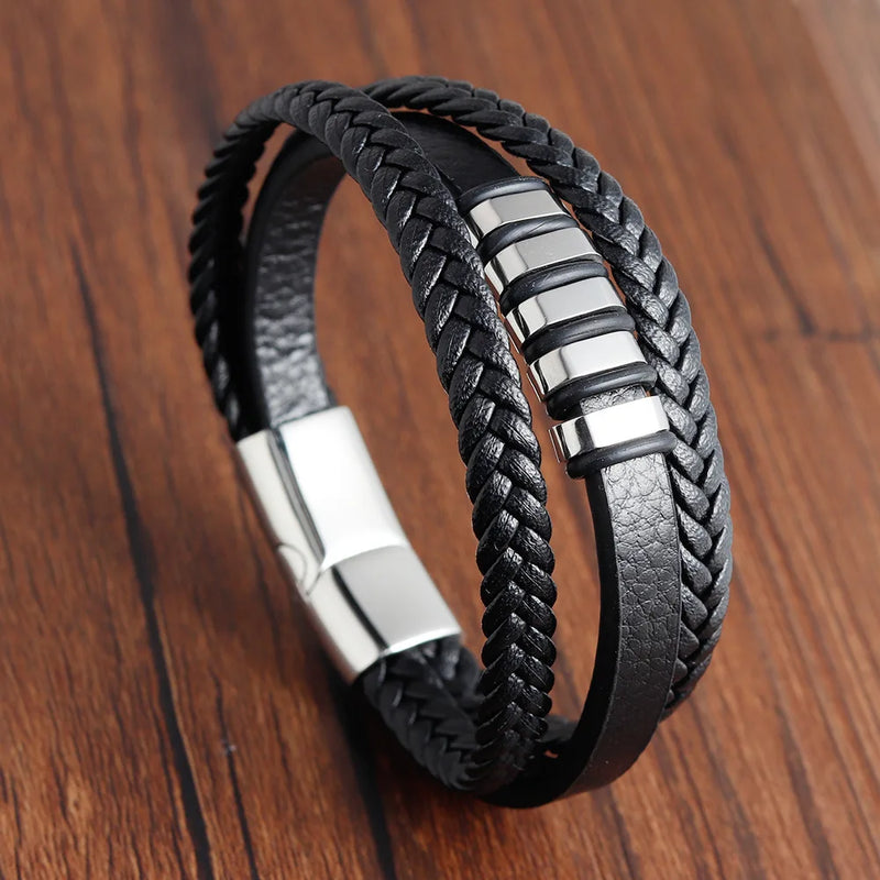 Charm Braid Rope Bracelet For Men Stainless Steel Magnetic Buckle Genuine Leather & Bangles Male Female - Visuel 14 | SAMAG