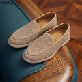 Handwoven Flax Straw Caual Shoes Men's Summer Breathable Linen Chinese Style Casual Wheat Color Genuine Leather Loafers Slip-On