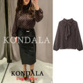 KONDALA Women Trendy Polka Dot Blouse Bow Tie O - Neck - View 9 | SAMAG
