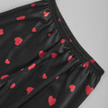 Women's Satin Silk Pajama Set Black Red Heart Print Short | SAMAG