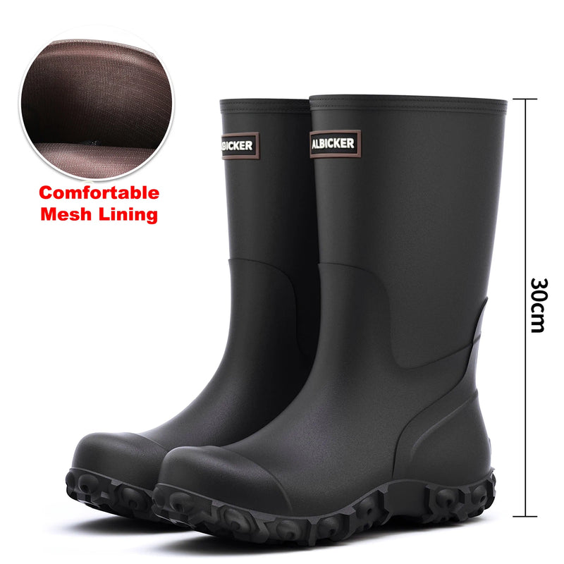 Men's Rain Boots Long Tube Water Shoes Non-slip Waterproof Safety Work Shoes Black Red High-Top Fishing Boots With Cotton Socks