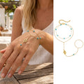 Bohemian Bead Slave Bracelet, 18K Gold Plated Stainless Steel, Waterproof Hand Chain Finger Ring Bracelet Jewelry for Women