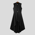 INCERUN Men Vests Solid Color Stand Collar Sleeveless Male Long Style Waistcoats Streetwear 2025 Fashion Casual Male Dress Vests