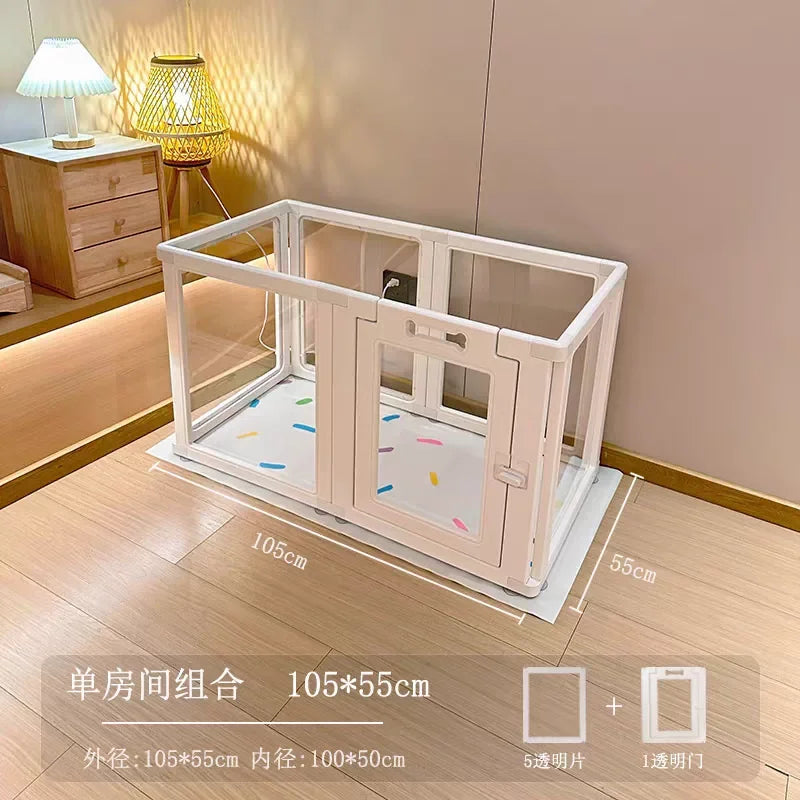 Clear Acrylic Dog Crate Playpen Easy Assemble Transparent Pet Pen Heavy-duty Plastic Puppy Fence with Wheels for Bunny Cat