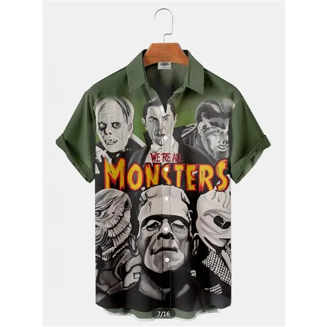 Summer Men's Hawaiian Shirt Movie Figures Horror Vintage | SAMAG