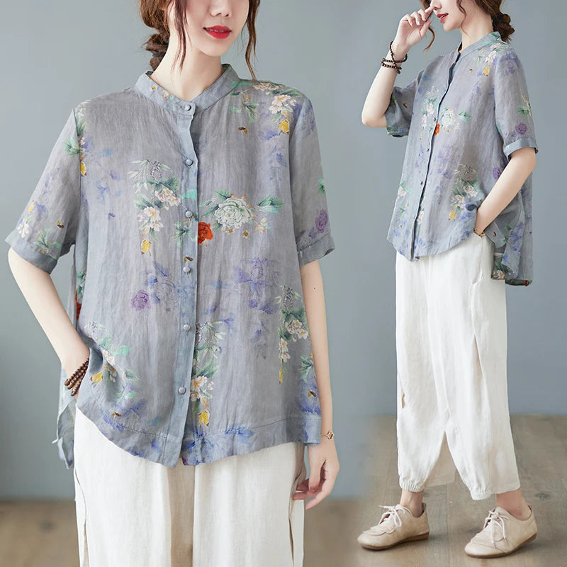 Summer ort Sve Cotton Linen Loose Fit Slimming Belly Covering Thin irt for plus Size Women Middle-Aged Mothers