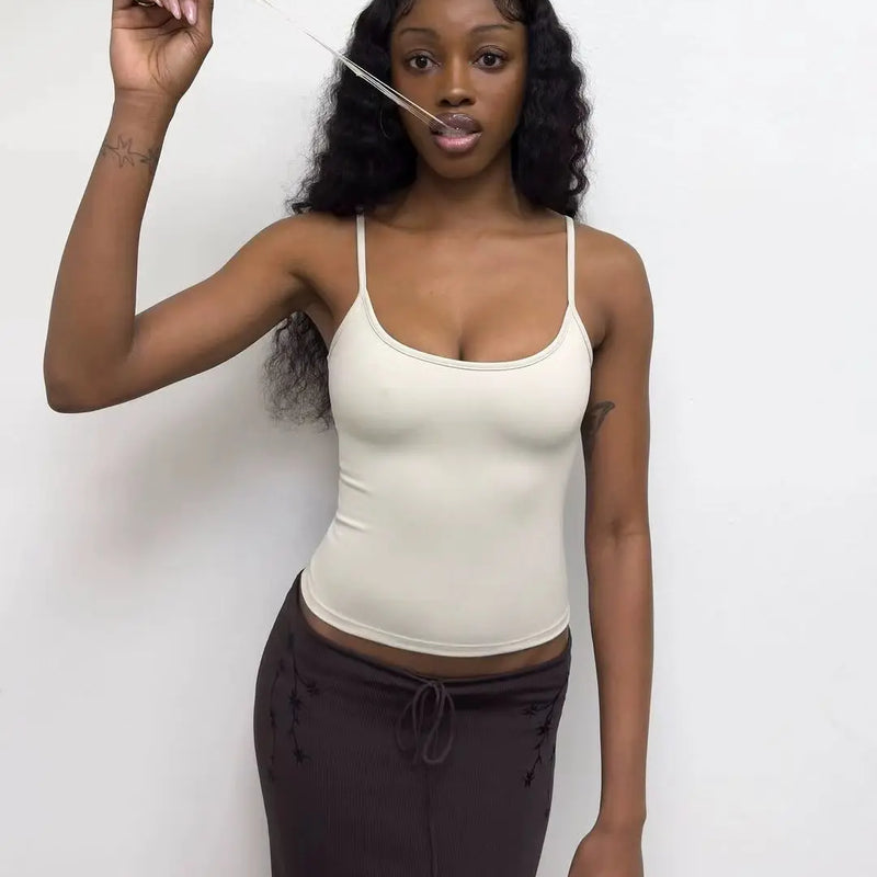 ANK Air Summer Top with Solid Color, Black and White Powder, Wide Shoulder Strap, I-Shaped Tank Top, Women's Sports, Daily Wear