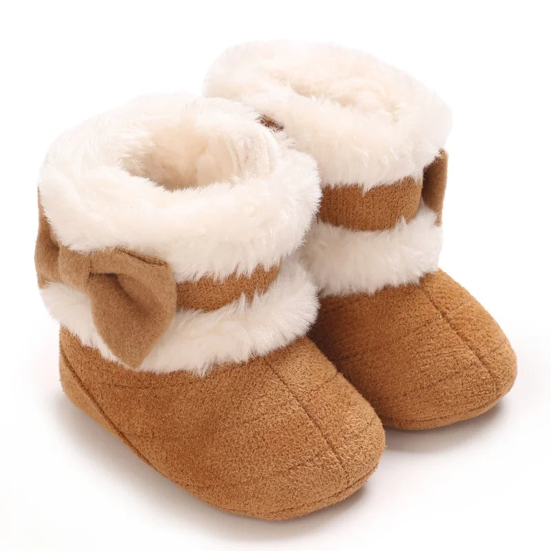 Baby Learning Walk Shoes, Warm Lined Velvet Bow Winter Infant Cotton Boots, Cozy Footwear for Baby Girls 0-18 Months