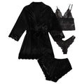 /Set Lace Satin Pajama with Robe - Cami Top & Shorts | SAMAG