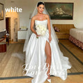 Customized Simple Stain Strapless Pleats A - Line High Side - View 7 | SAMAG