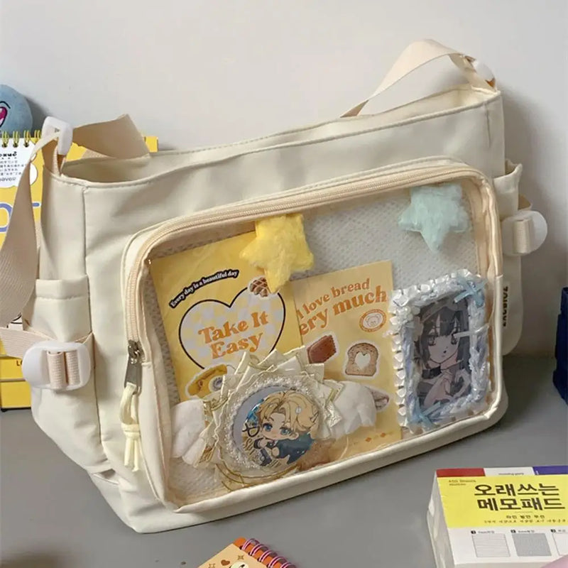 HOT Y2k Harajuku Shoulder Bag Women Ita Bag Japanese Shoulder Purse with Clear Window College Crossbody Bag Tote Shoulder Bags
