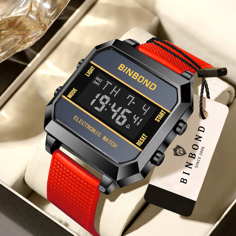 BINBOND Electronic Watch For Men Sports Wristwatch With Electronic Movement LED High-definition Waterproof Luminous Reloj