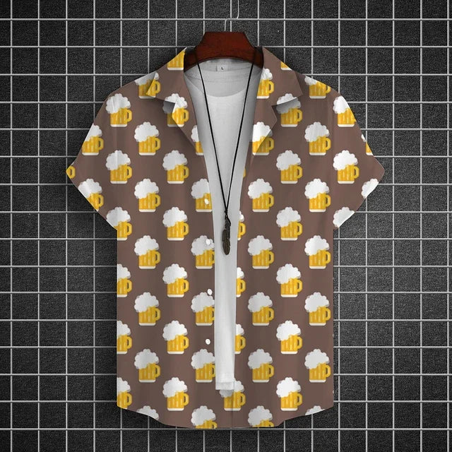 Hawaiian Shirt For Men 3d Beer Printed Short Sleeve Party | SAMAG